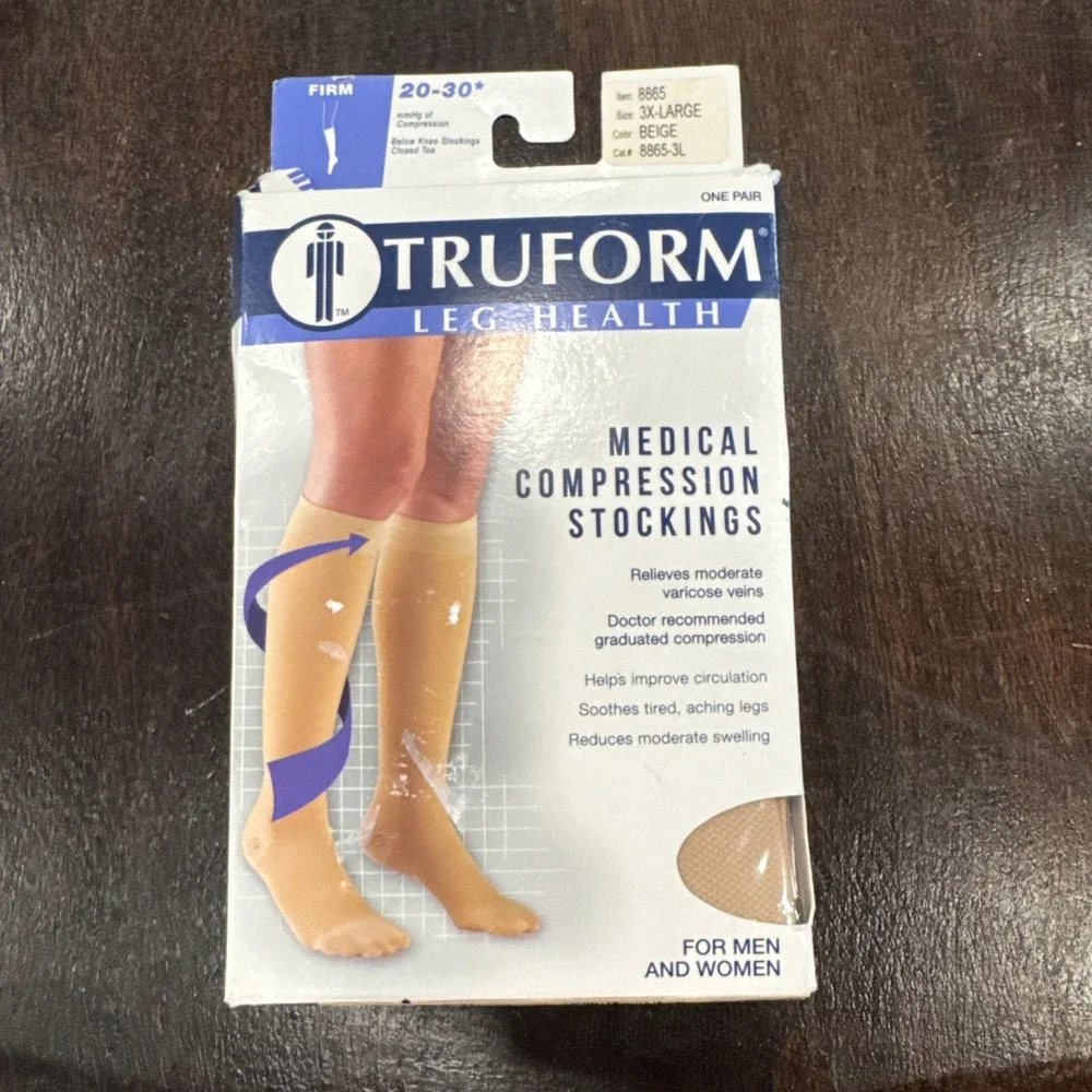 Truform 20-30 Below Knee Compression Stockings‎ Closed Toe Beige 3XL NIB